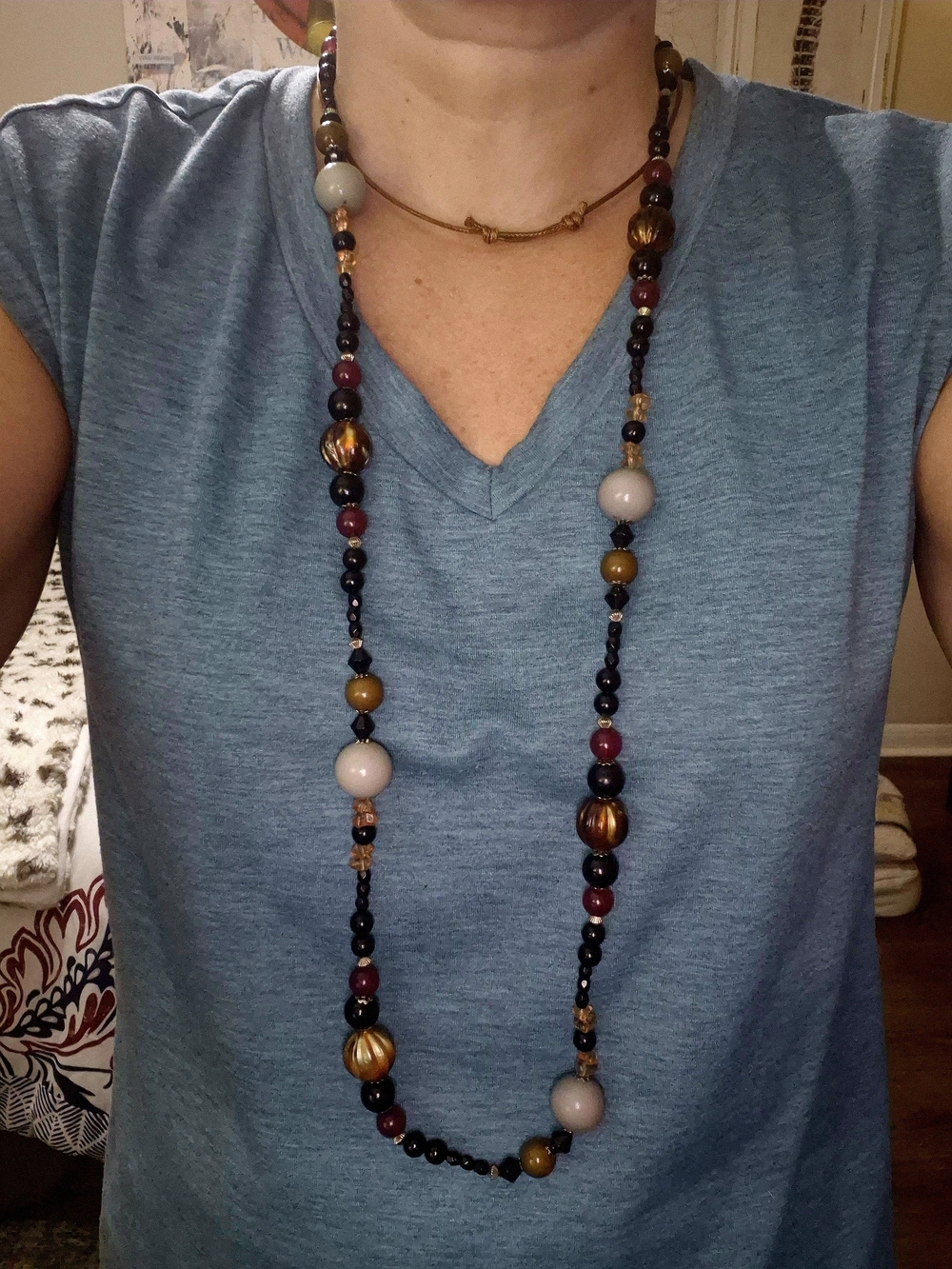 Vintage/Boho Multi-Color Beaded Necklace with Adjustable Clasp- Sterling Silver